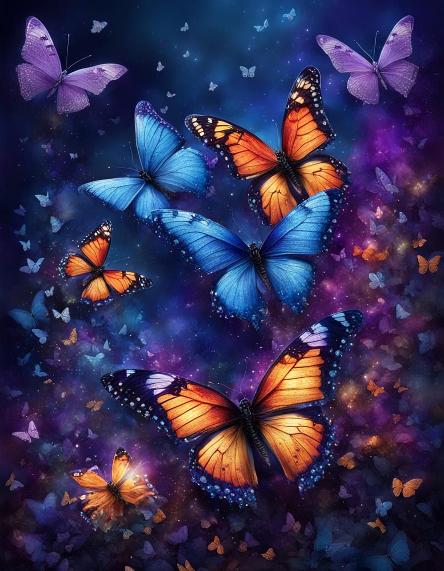 Colorful Butterflies in a Moody, Cinematic Style