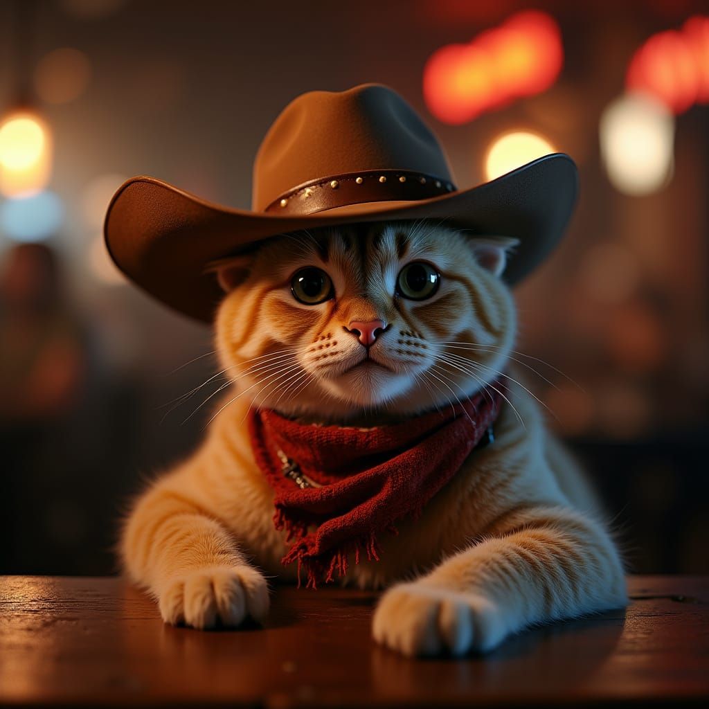 Cat in Cowboy Bar: Wild West Scene