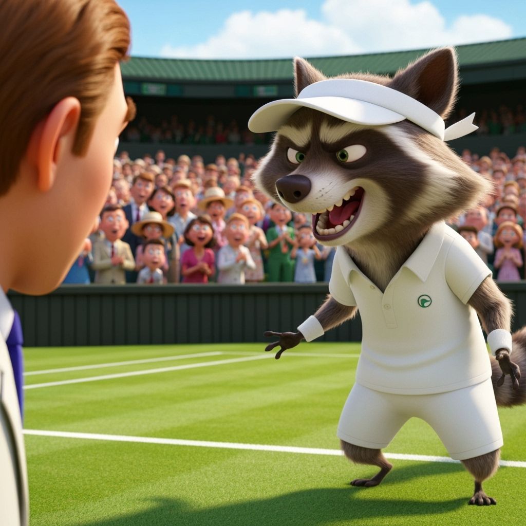 Raccoon Tennis Star Yelling in Pixar Style