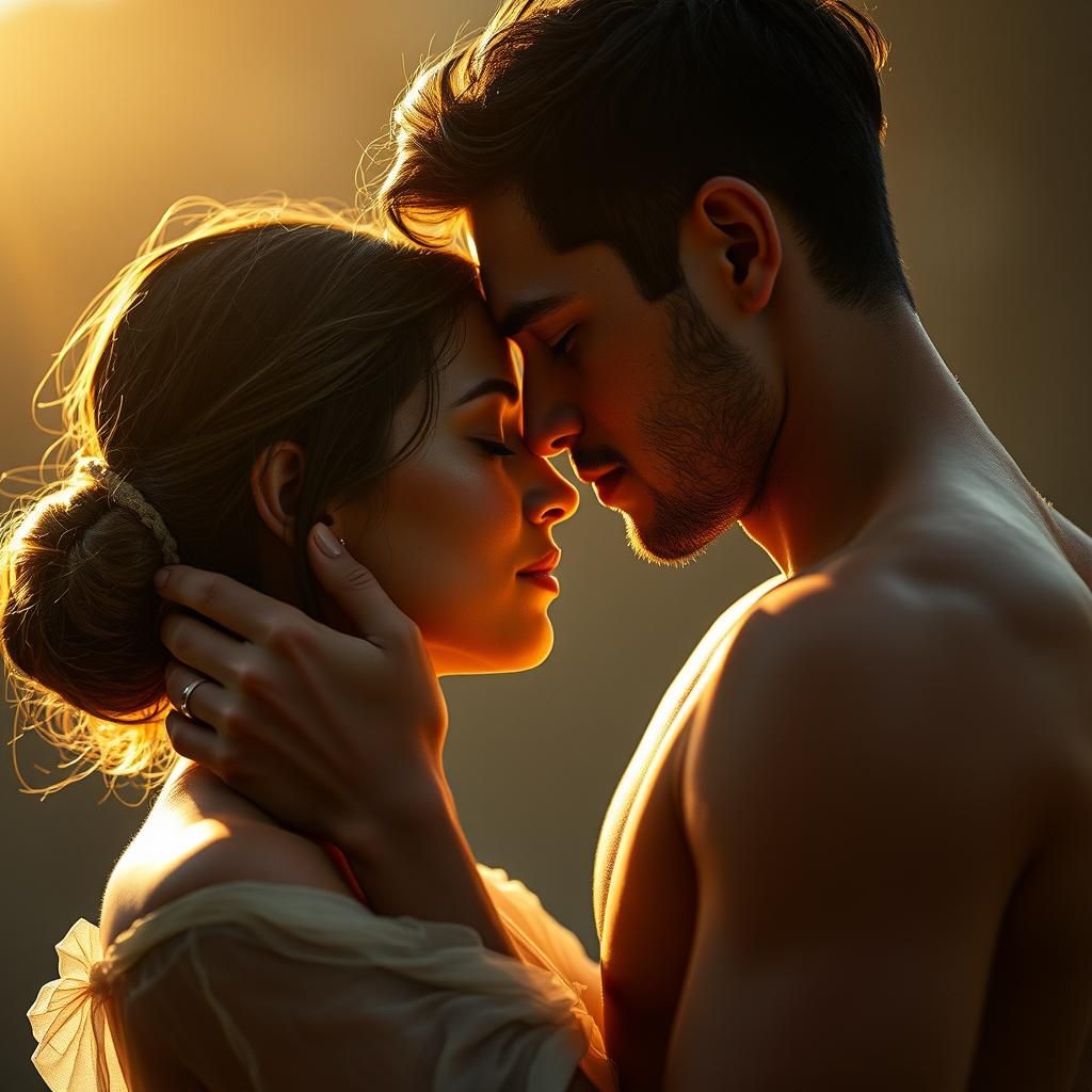 Tender Couple Embracing in Golden Light