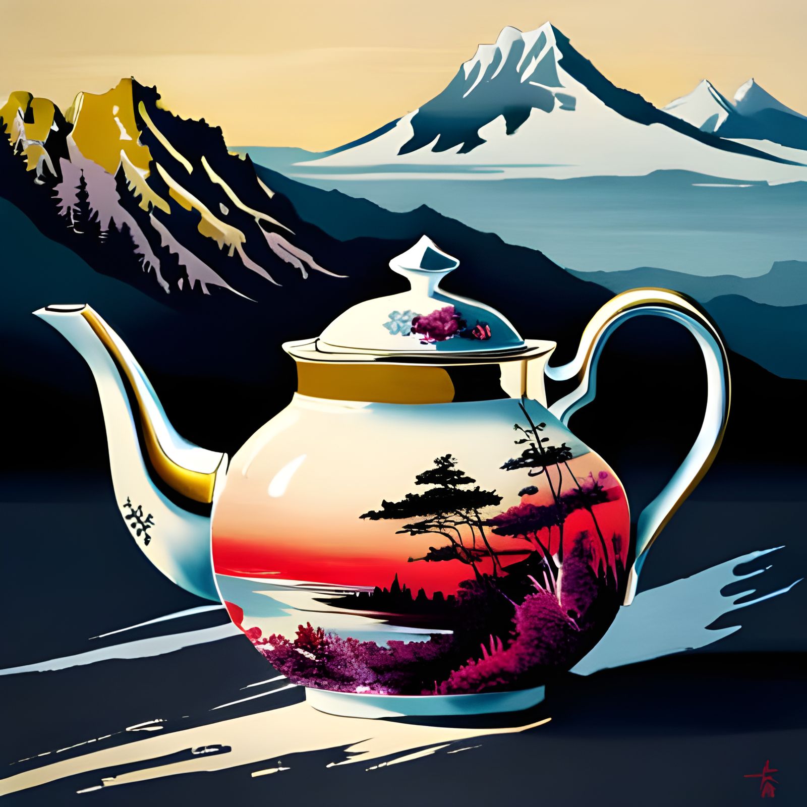 Japanese Tea Ceremony Teapot in Impasto Style