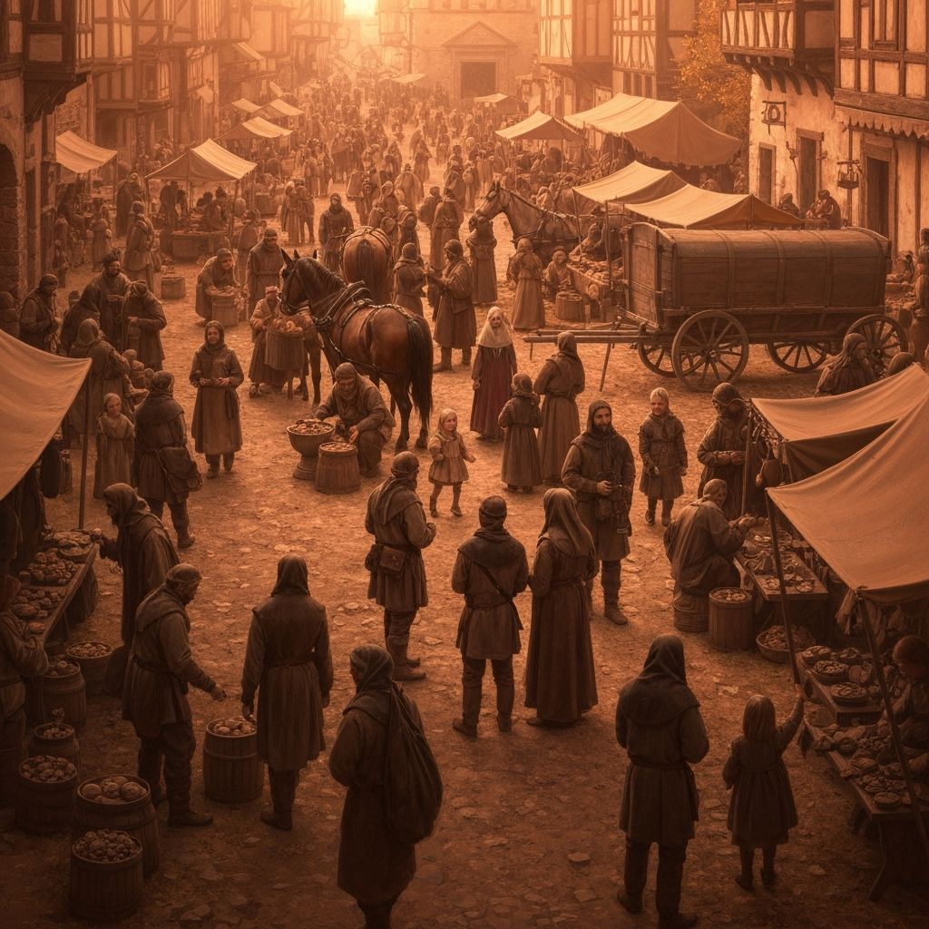 Vibrant Medieval Marketplace at Twilight