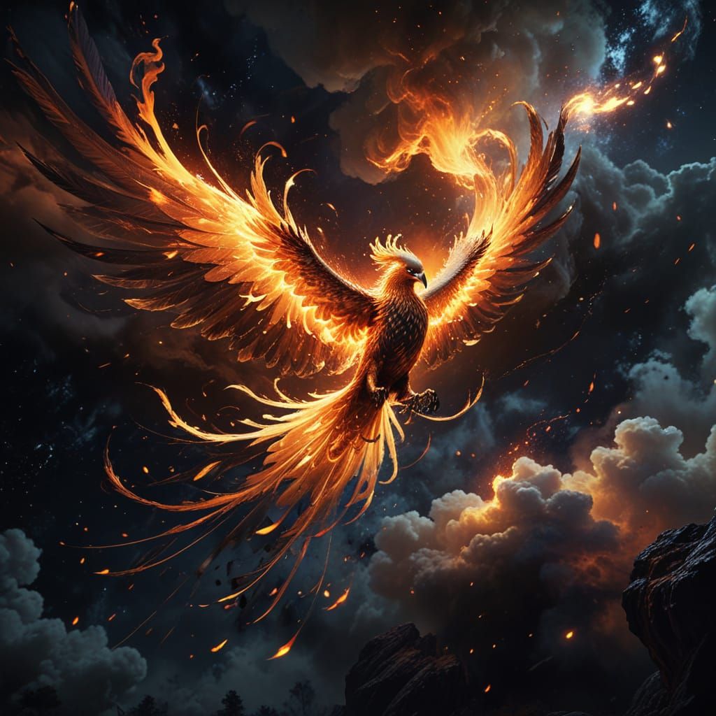 Phoenix Soars Across the Night Sky in Vibrant, Expressive Br...
