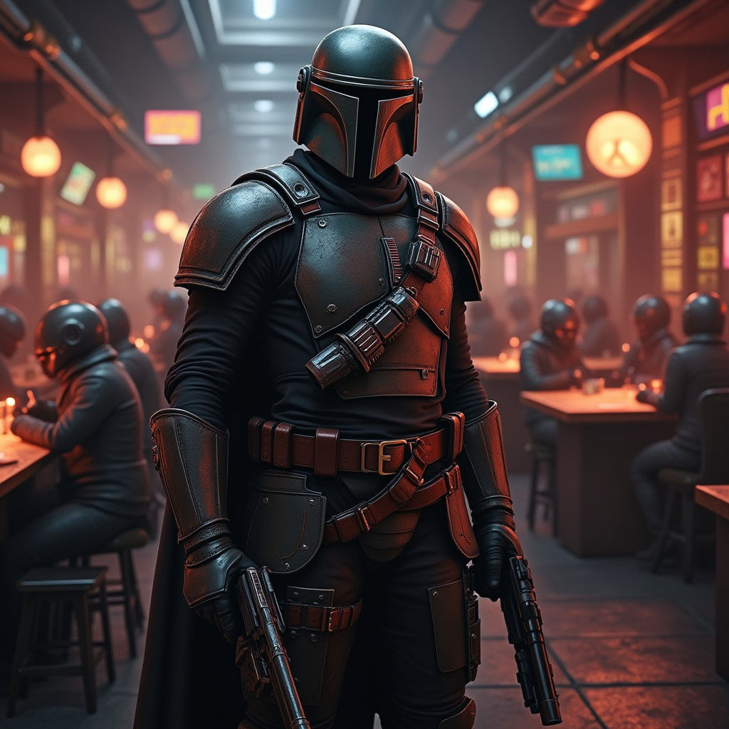 Bounty Hunter in Cantina: Cinematic Matte Painting
