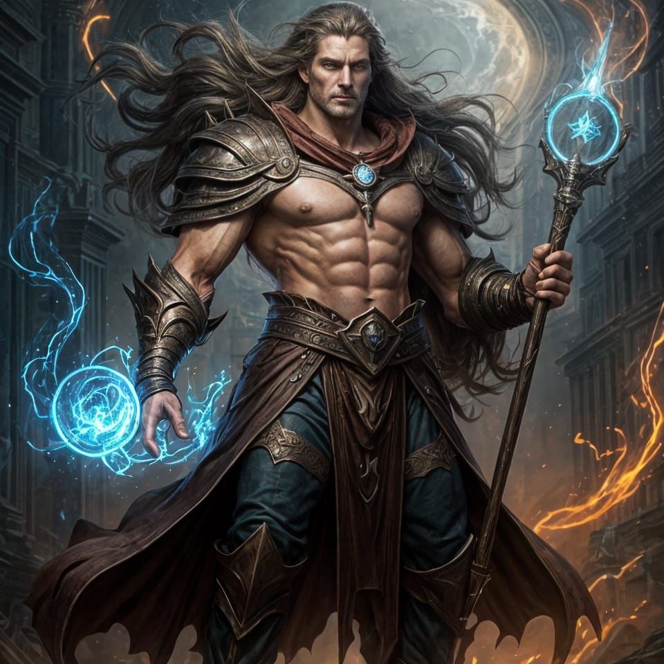 Merlin the Wizard: Muscular and Tall with Long Flowing Hair