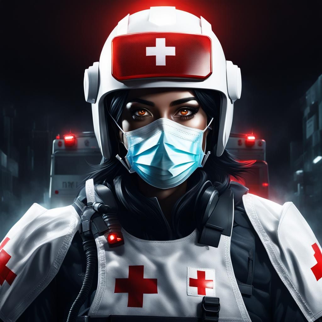 Hyperrealistic Savior with Red Cross Helmet