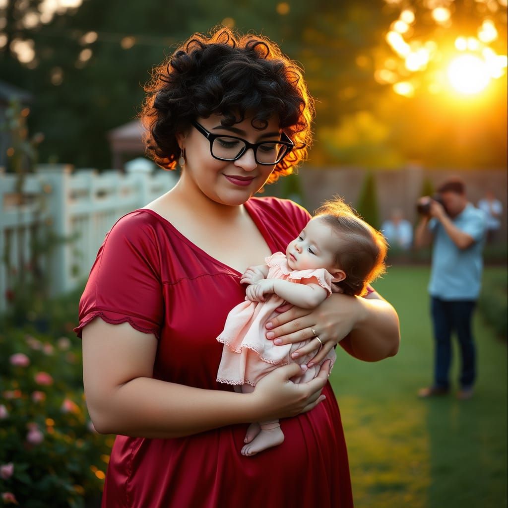 Mother and Baby in Golden Hour Garden