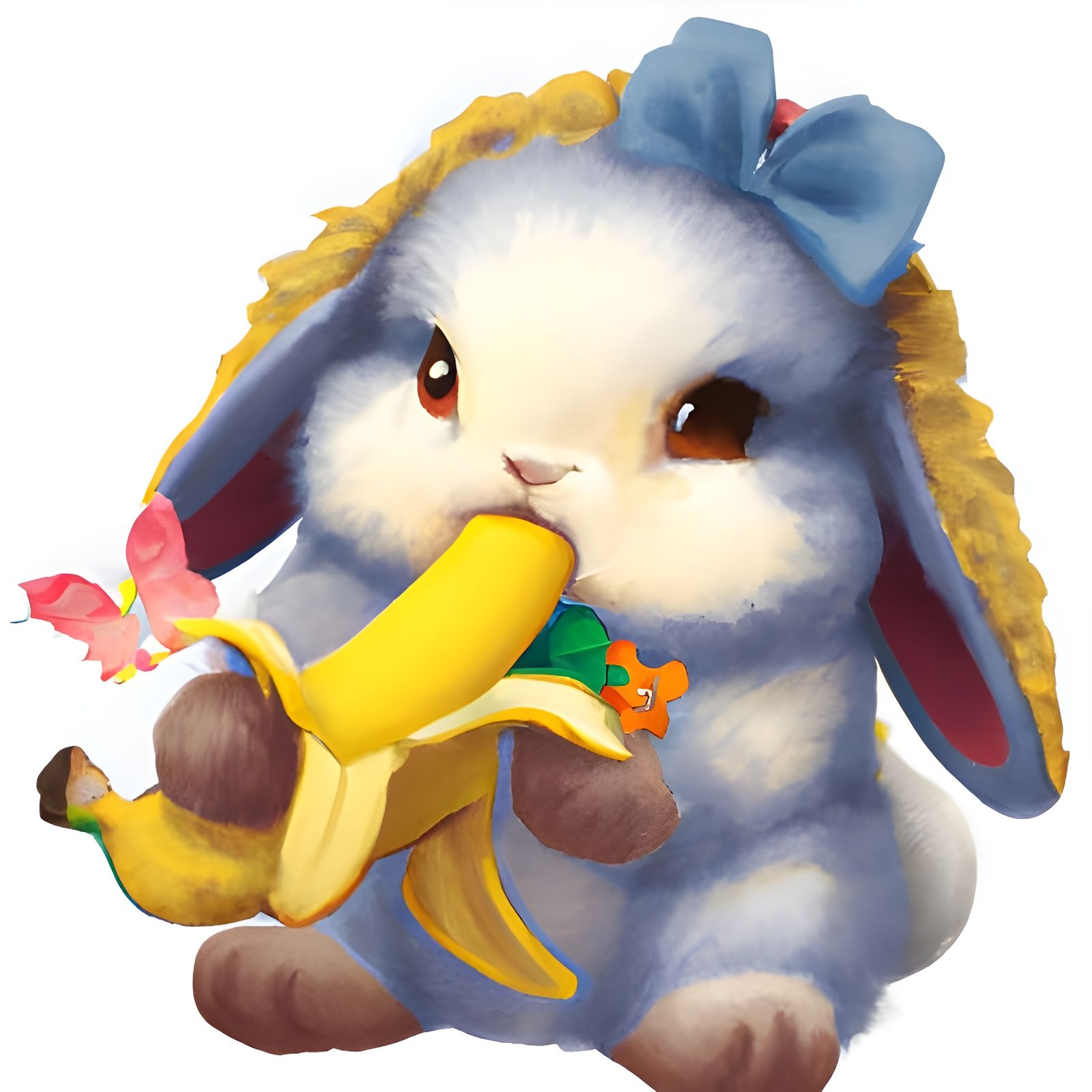 Cute Bunny Eating Banana in Ghibli Style