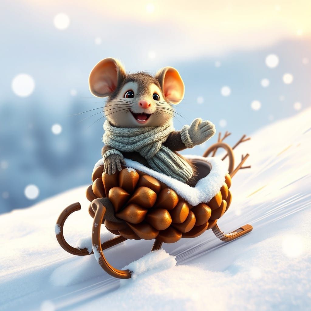 Surreal Winter Wonderland Scene in Pixar Style