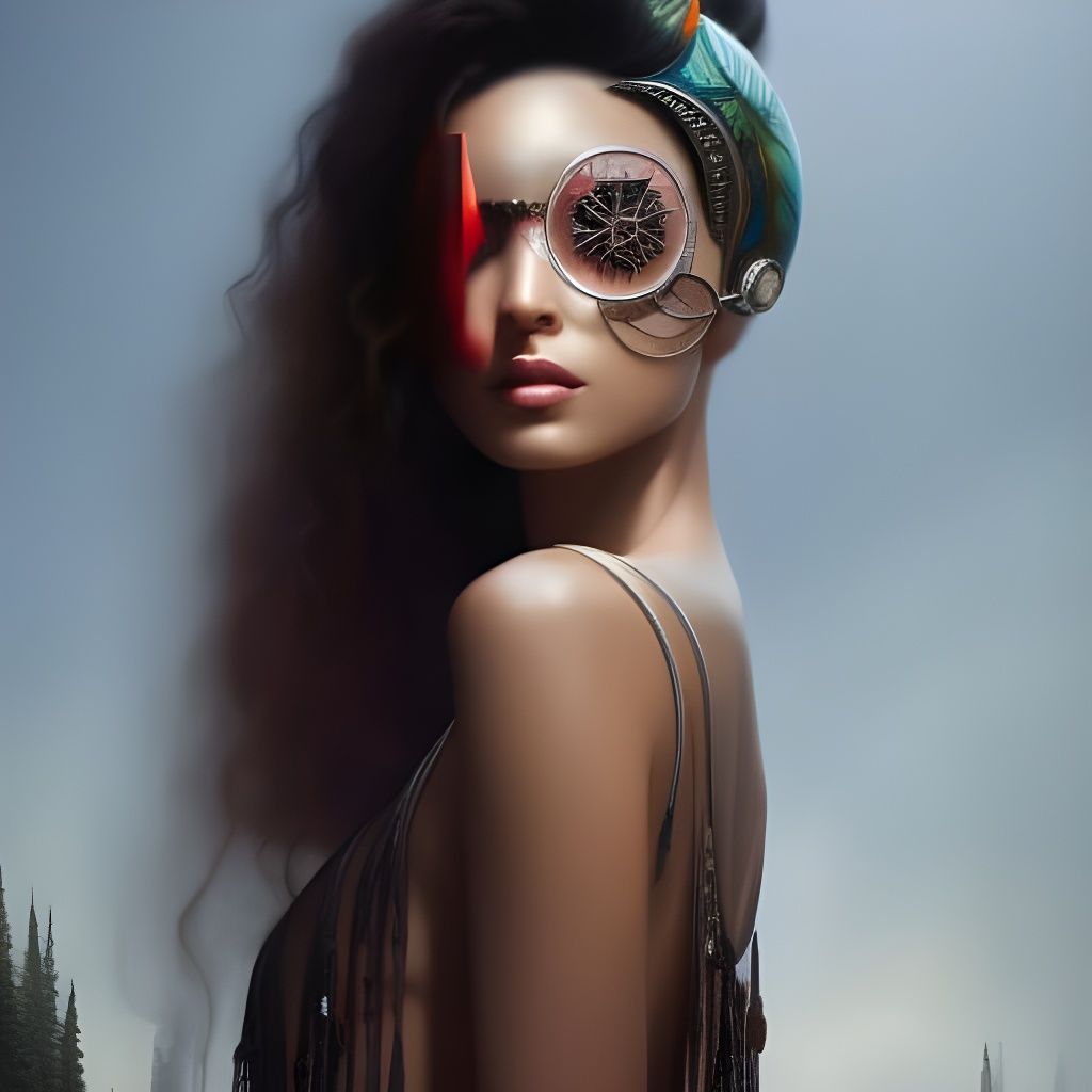 Luminous Neo-Punk Goddess in Hyperdetailed Style