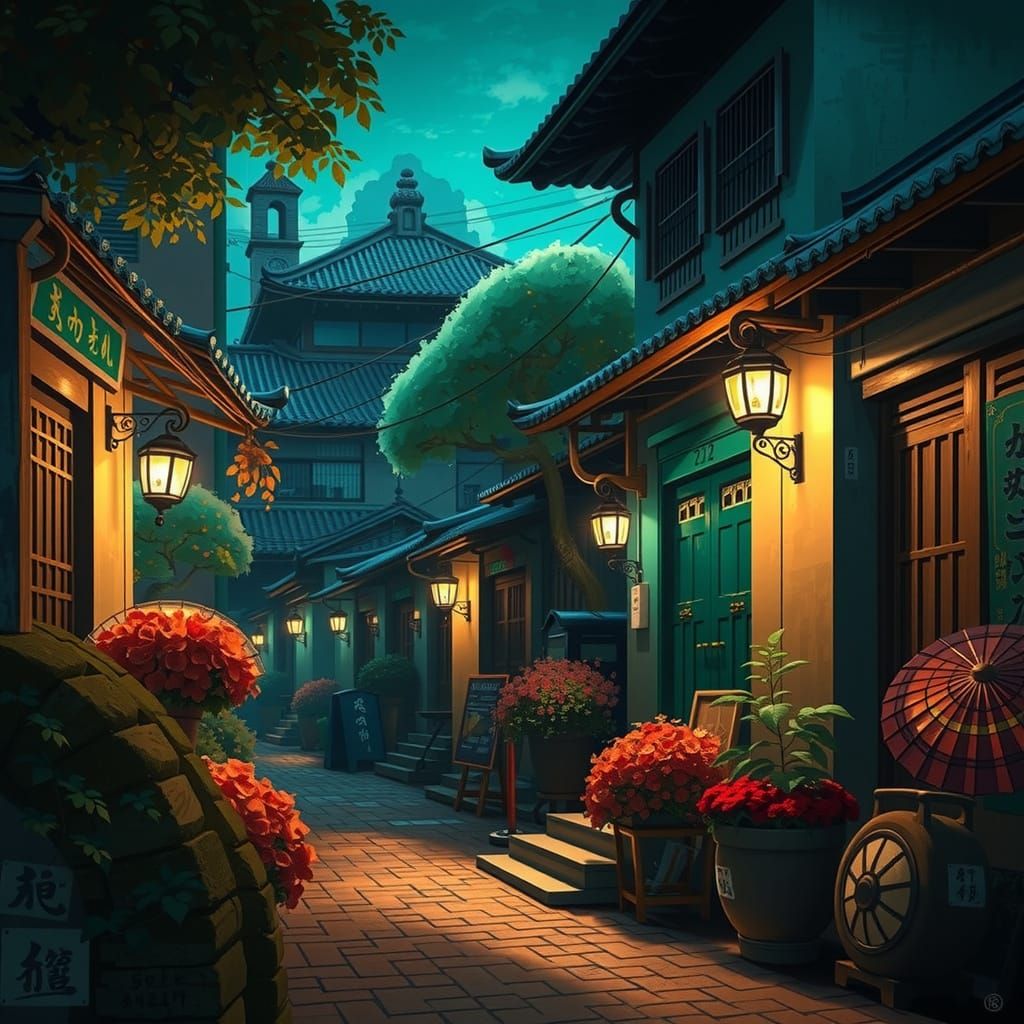 Traditional Kyoto Street Scene at Dusk