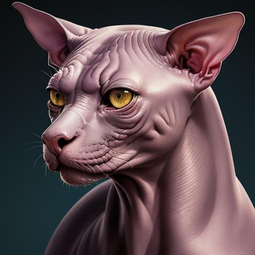 Detailed Sphynx Cat Portrait in Splash Art Style