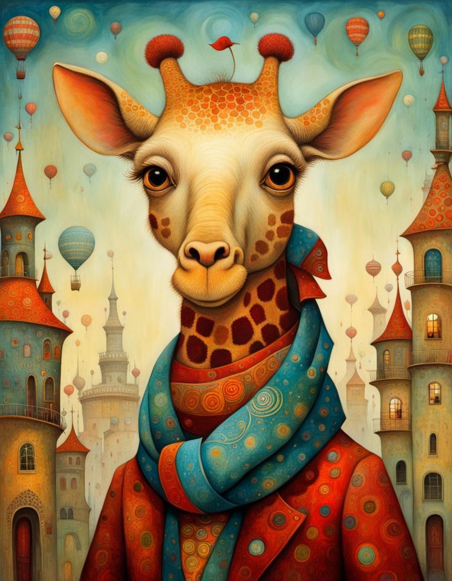 Whimsical Giraffe with Scarf in Illustrative Style