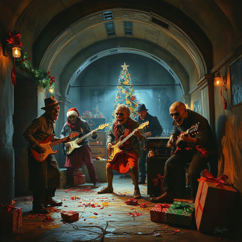 Zombies Rocking Christmas in Crypt