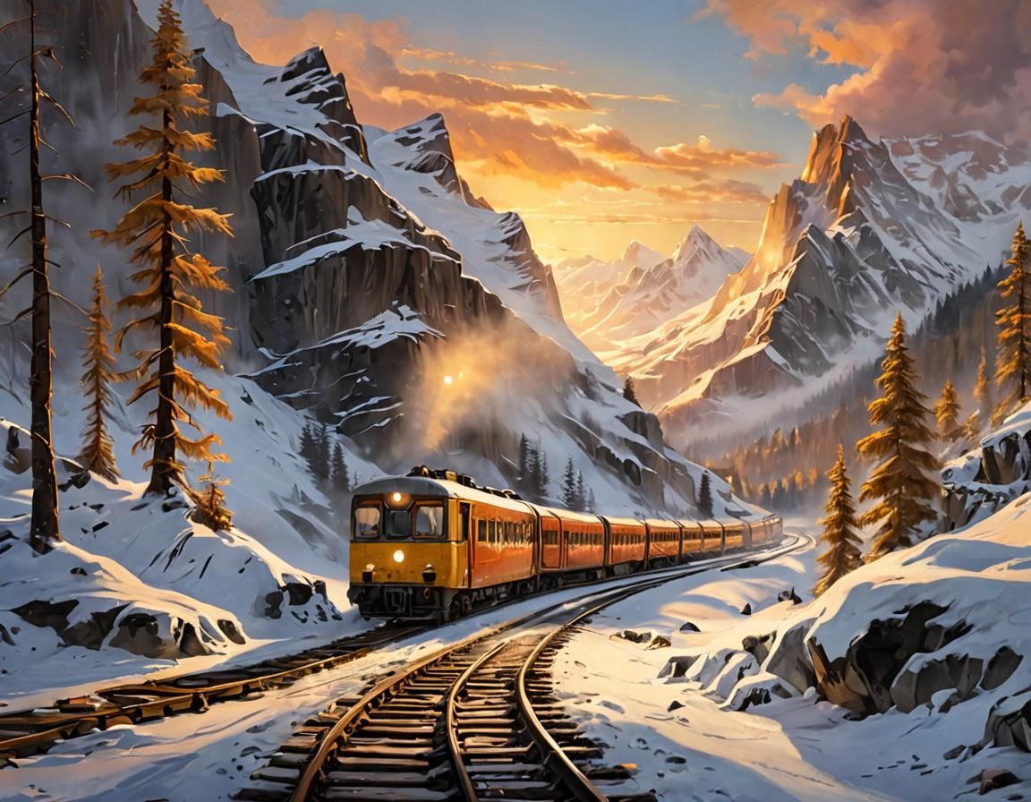 Idyllic Swiss Mountain Railway at Sunset
