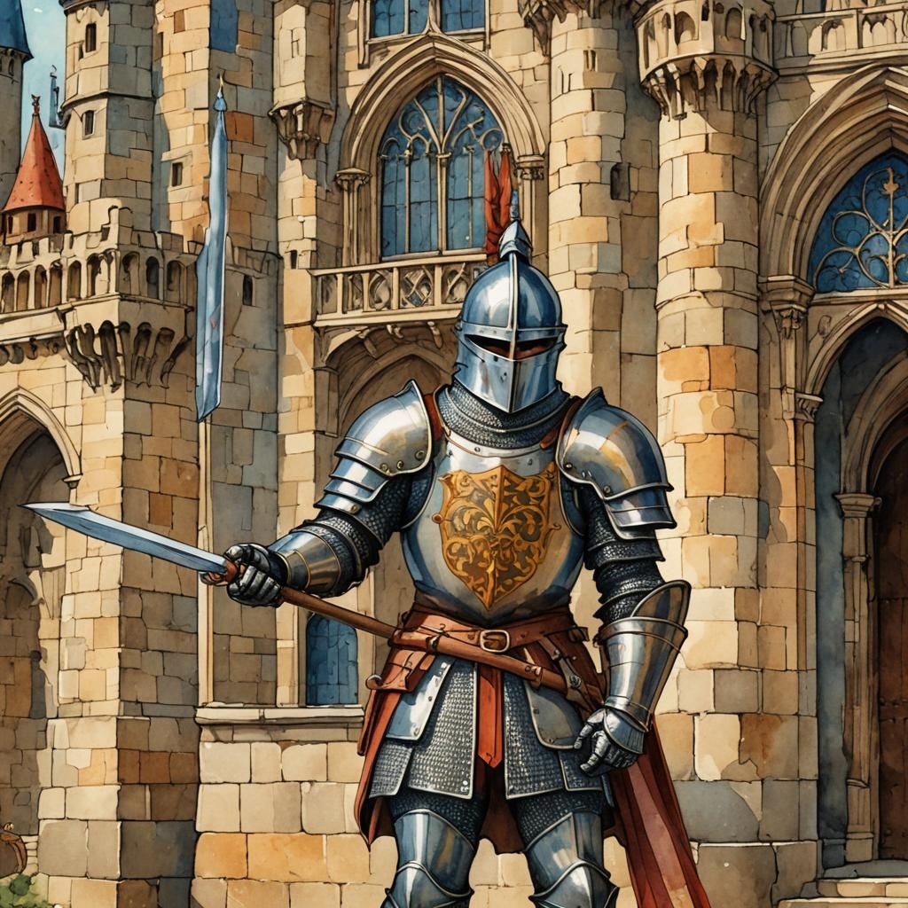 Knight with Javelin in Illuminated Manuscript Style