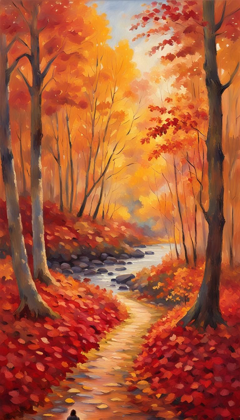 Impressionist Autumn Path in Golden Light