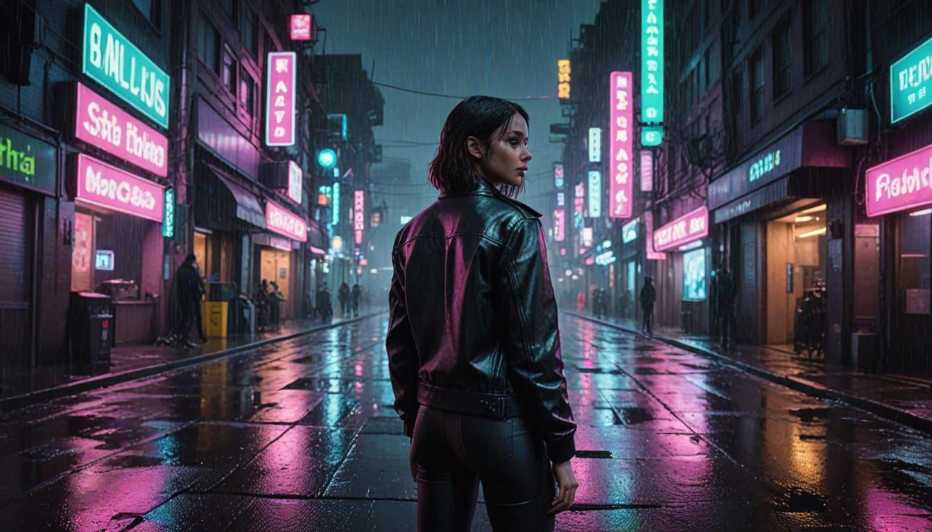 Cyberpunk Program Runs Through Rainy City Streets at Night