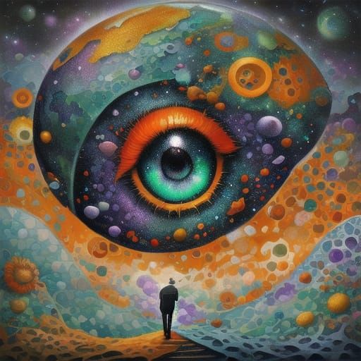 Surreal Dreamlike Close-up of Iridescent Bubbles and Warm Or...