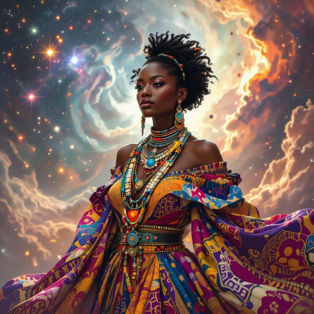 Cosmic Black Woman in Afrofuturist Style