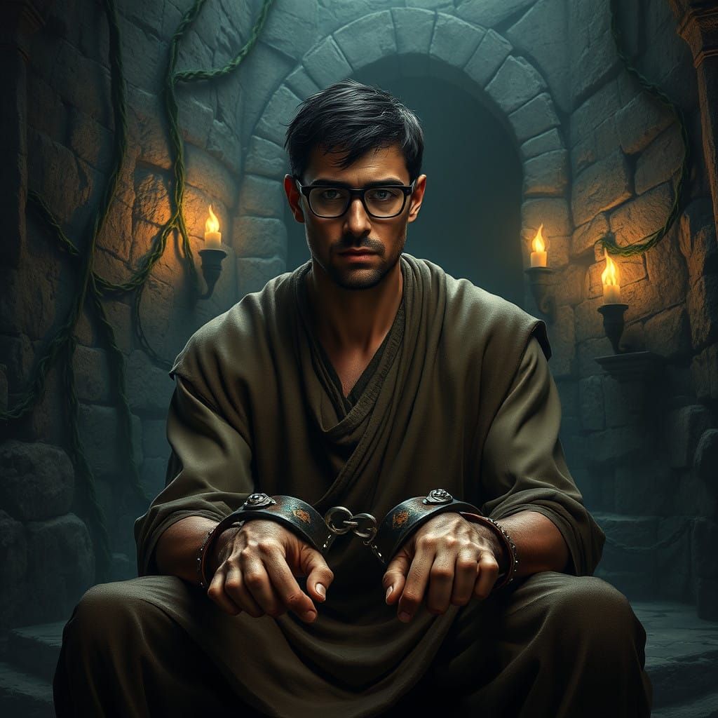 Melancholic Prisoner Trapped in Ancient Ruins
