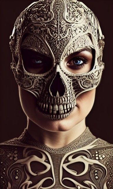 Woman in Skull Helmet and Bone Armor