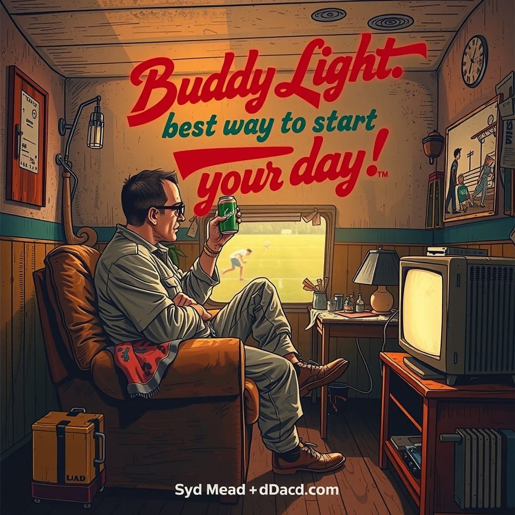 Retro Bachelor Watches Football in Vintage Trailer