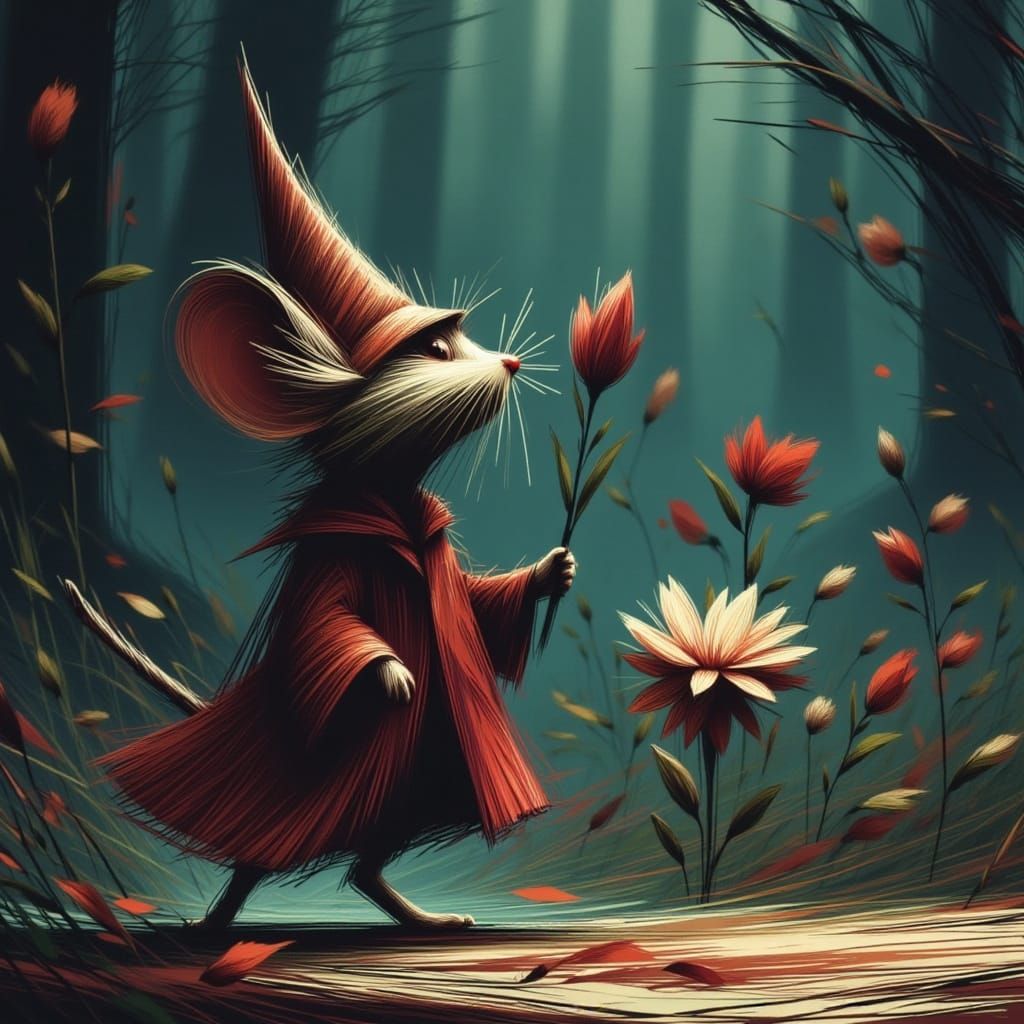 Magical Mouse Wizard in Whimsical Forest Scene