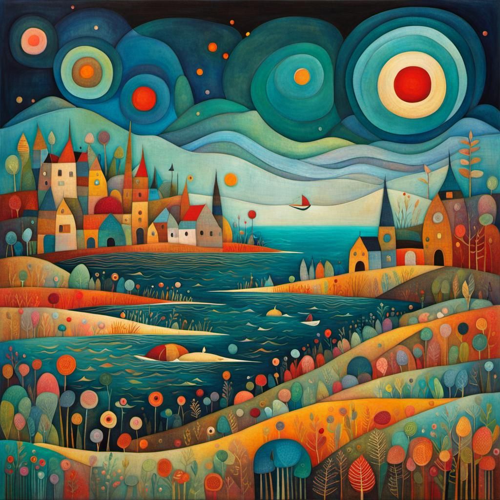 Abstract Ocean Landscape Inspired by Klee