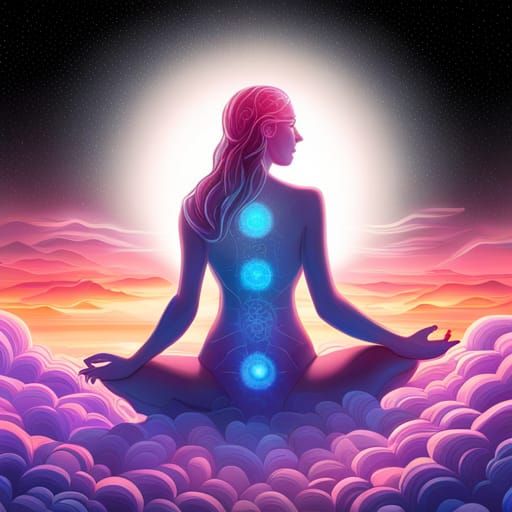 Woman Gazing at Starry Sky in Astral Illustration