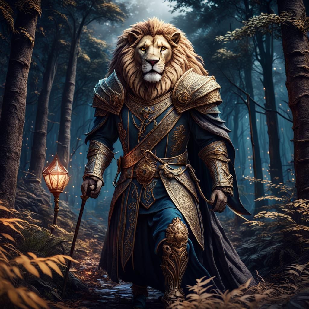 Lion Nobleman in Dark Forest, Fantasy Art