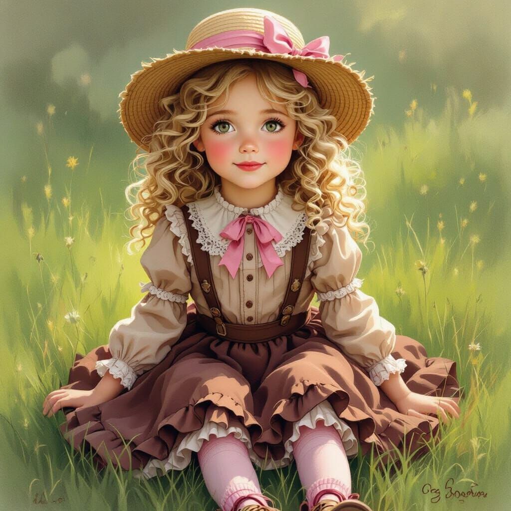 Whimsical Sketch of Girl in Straw Hat