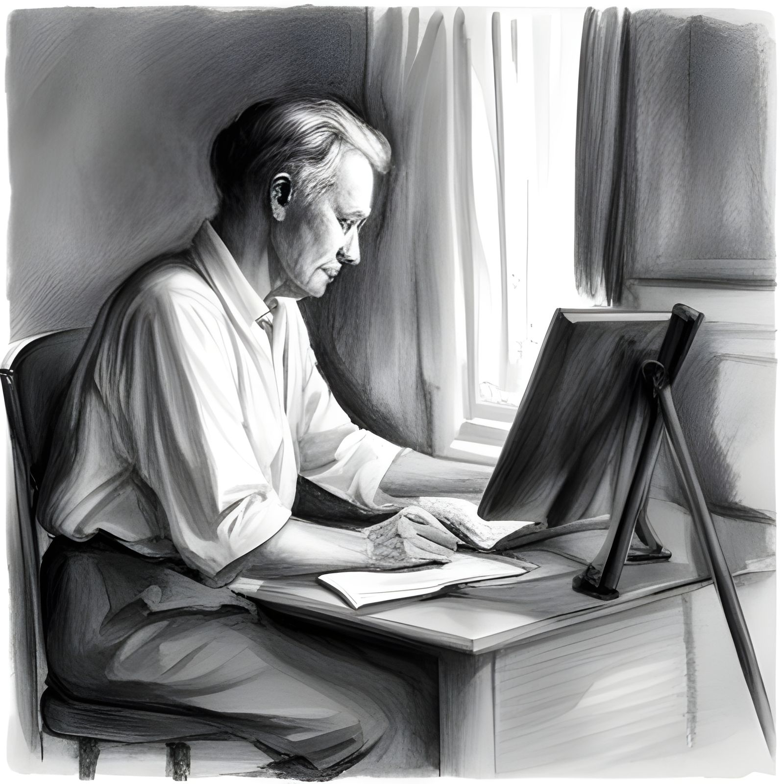 Pencil Sketch of an Artist Drawing