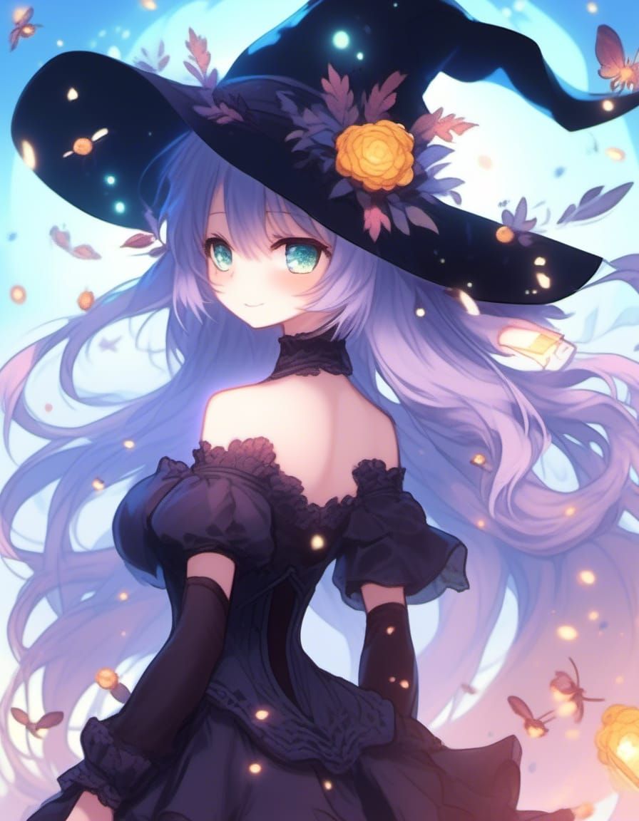 Mystical Witch in Enchanted Forest with Aurora