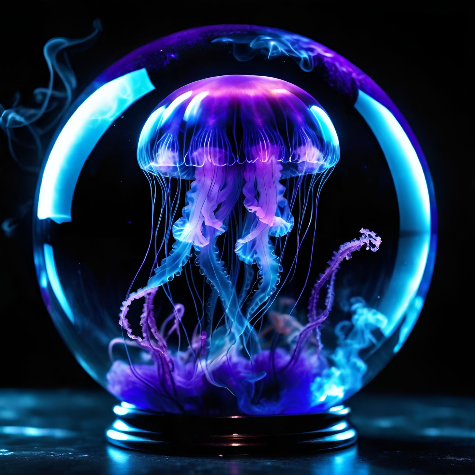 Bioluminescent Jellyfish in Glass Sphere with Cosmic Energy