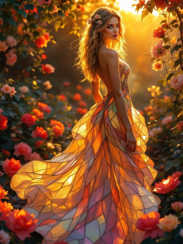 Ethereal Stained-Glass Portrait in Art Nouveau Style