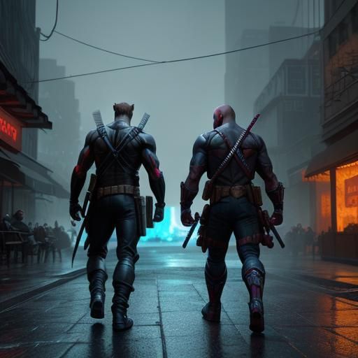 Deadpool and Wolverine Street Fight in Comic Book Style