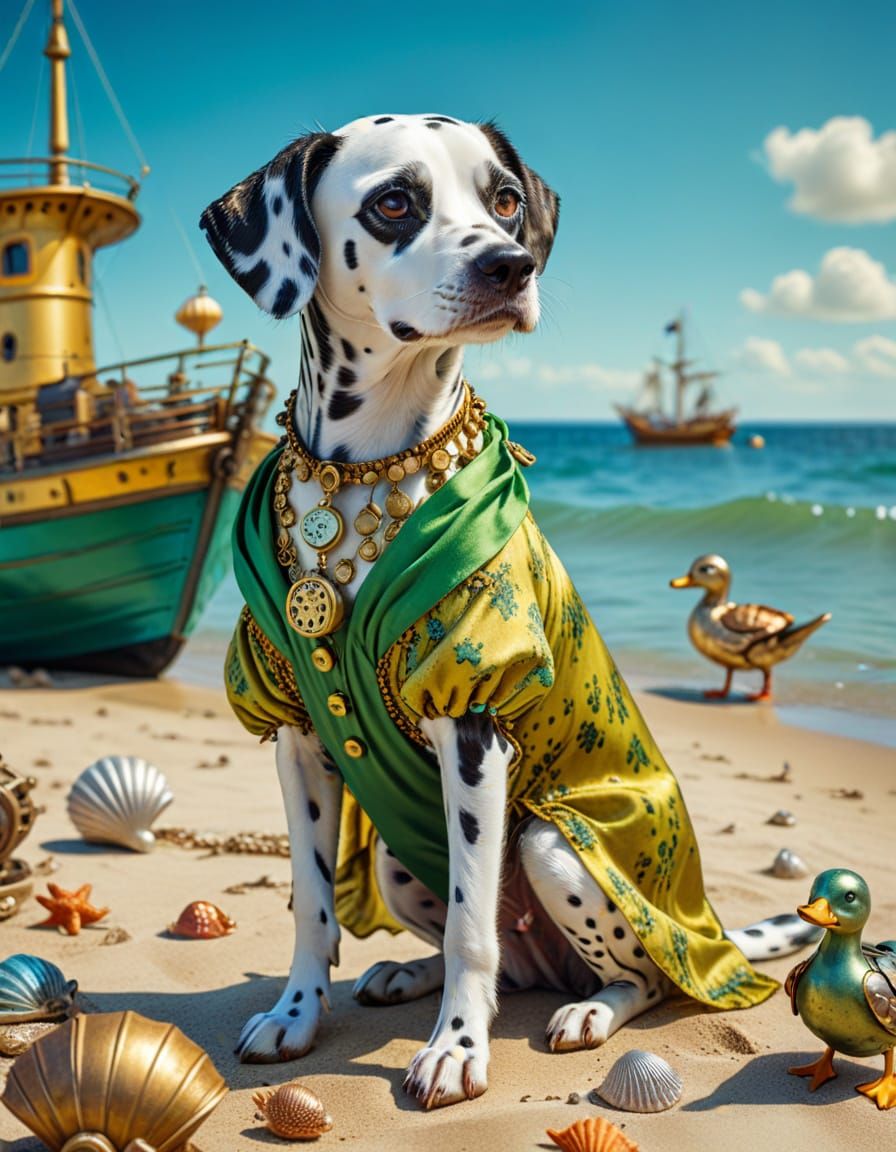 Steampunk Dalmatian Dog Beach Vacation in 3D