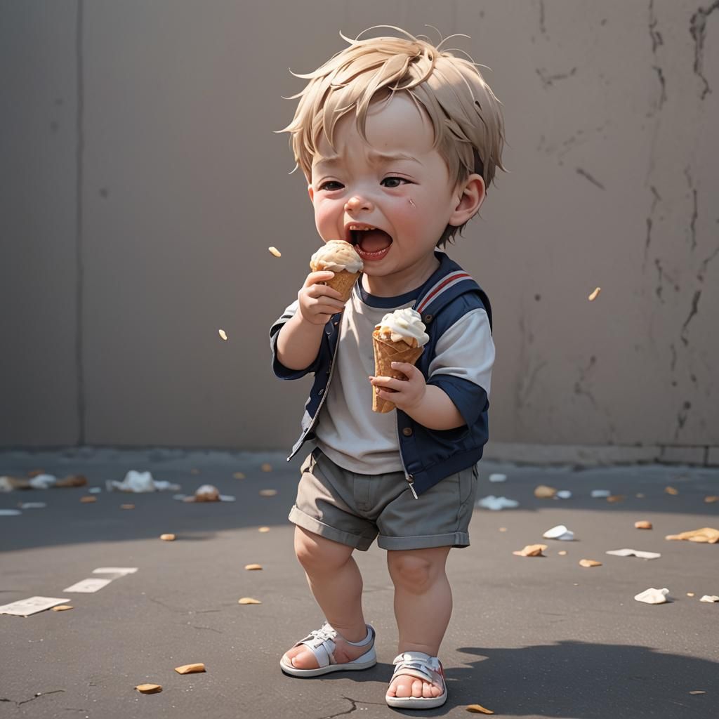 Cute Baby Boy Crying: 3D Anime Art