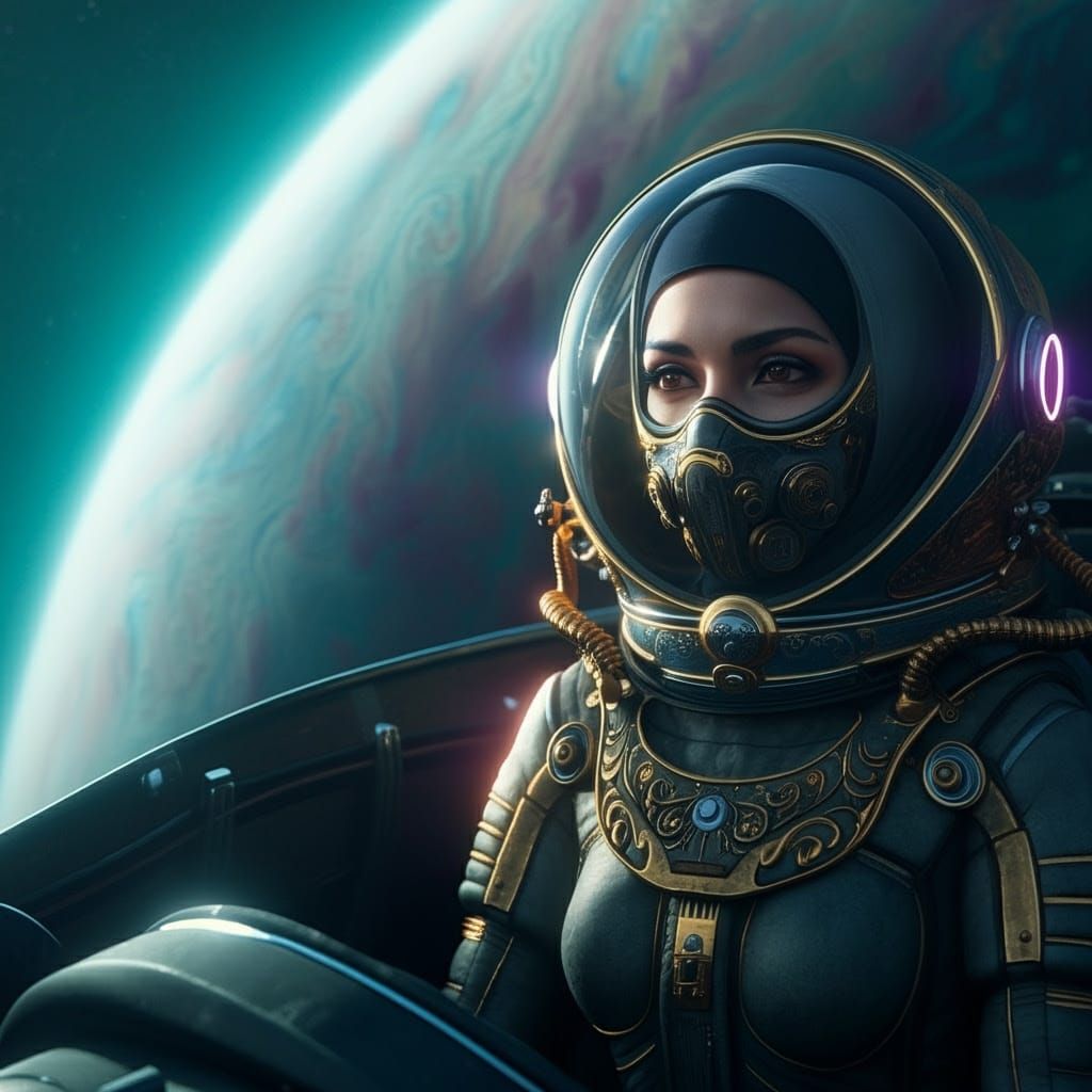 Retro-Futuristic Astronaut Engages in Epic Space Battle