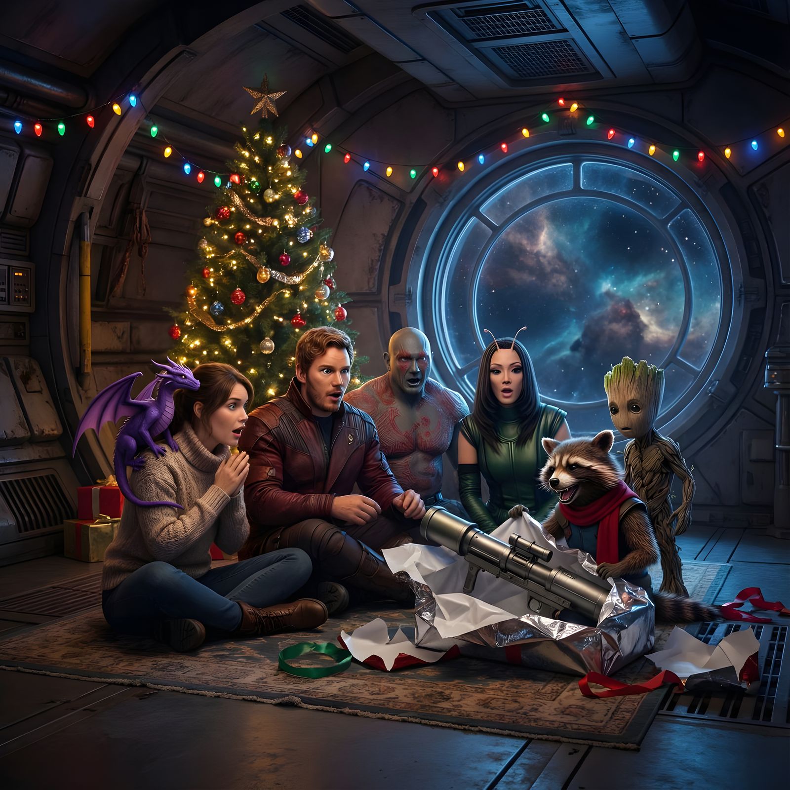Guardians of the Galaxy Christmas Morning on Spaceship