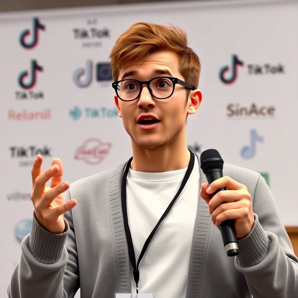 Charismatic Speaker in Mid-Speech, Inspired by Digital Art