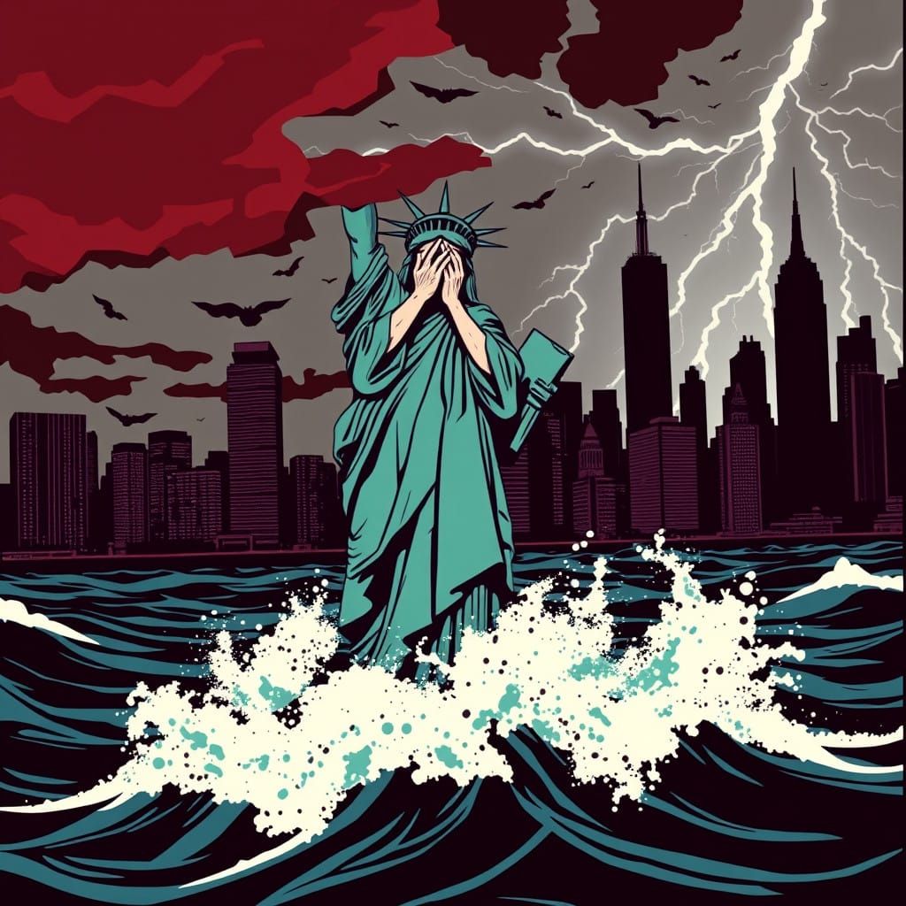 Sorrowful Statue of Liberty in Pop Art Style