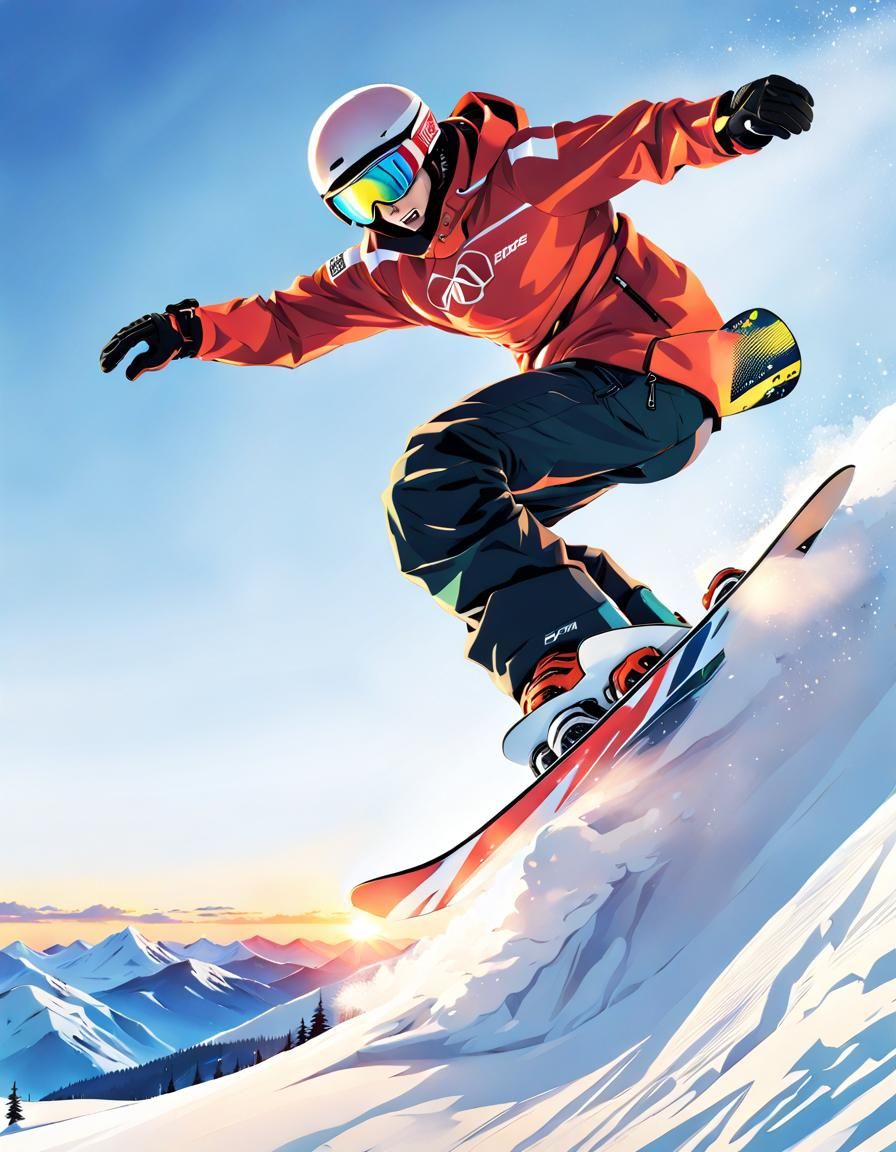 Snowboarder Action Shot in Anime Style