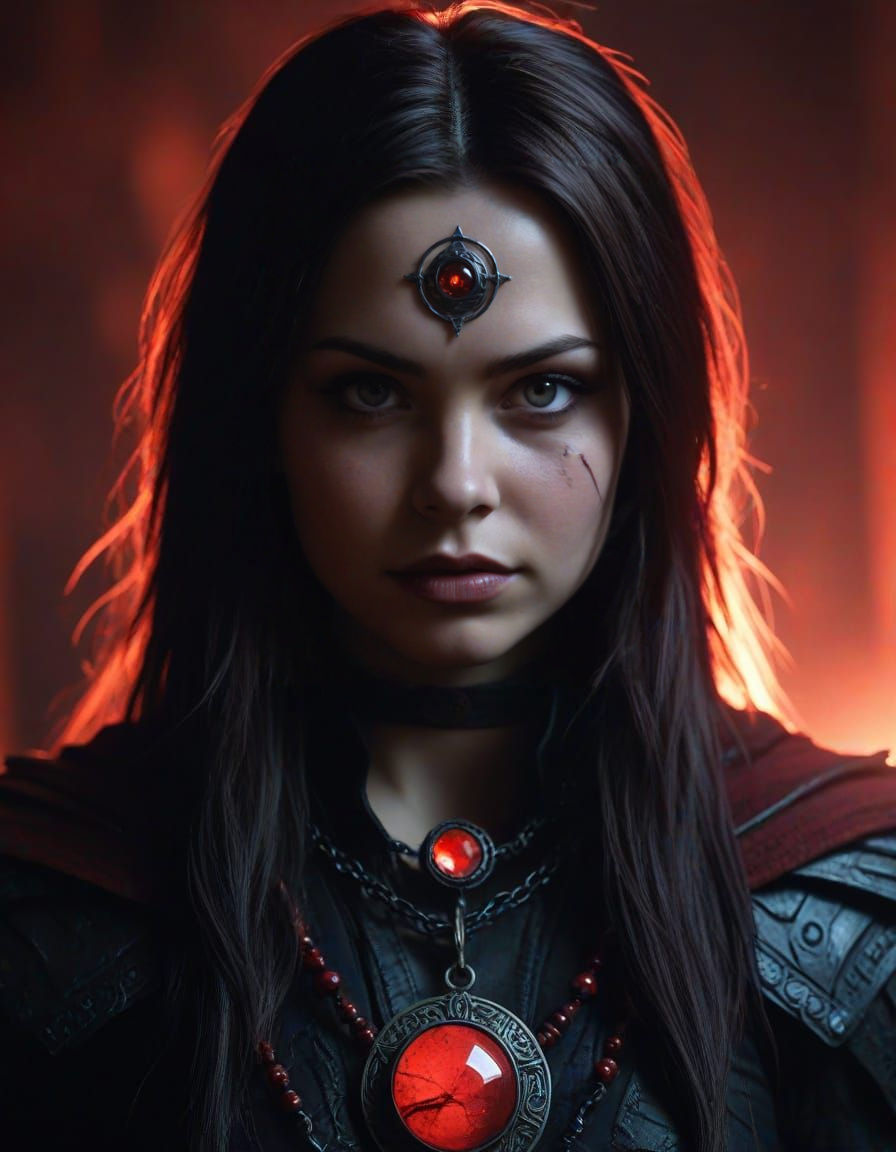 Daveigh Chase as Raven with Red Soulstone Amulet