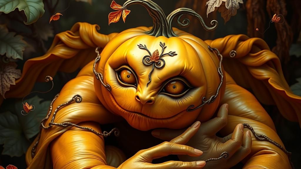 Regal Pumpkin Creature in Surreal Dreamscape