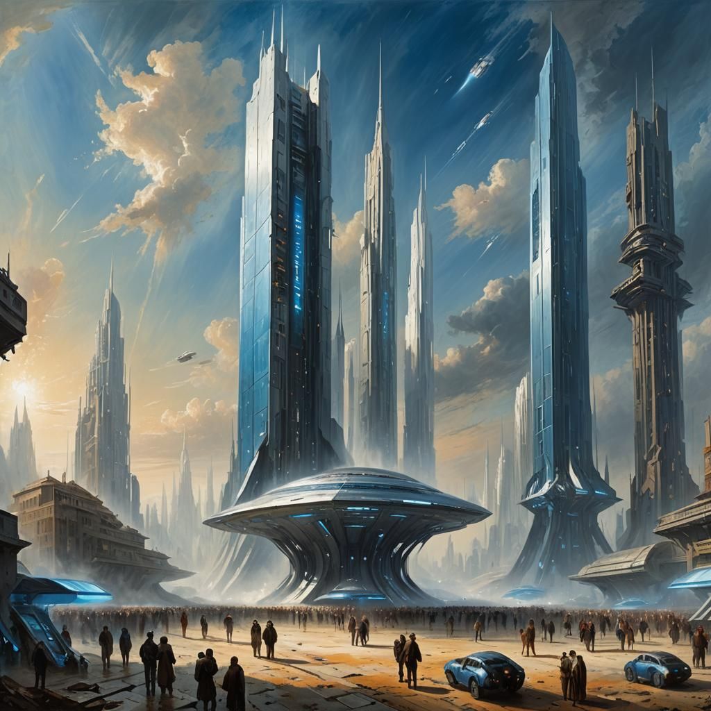 Futuristic Cityscape in Turner-Inspired Style