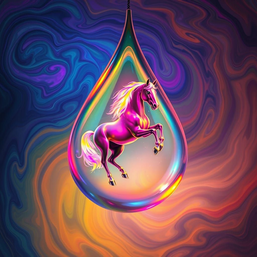 Psychedelic Horse in Teardrop, Surreal Digital Art