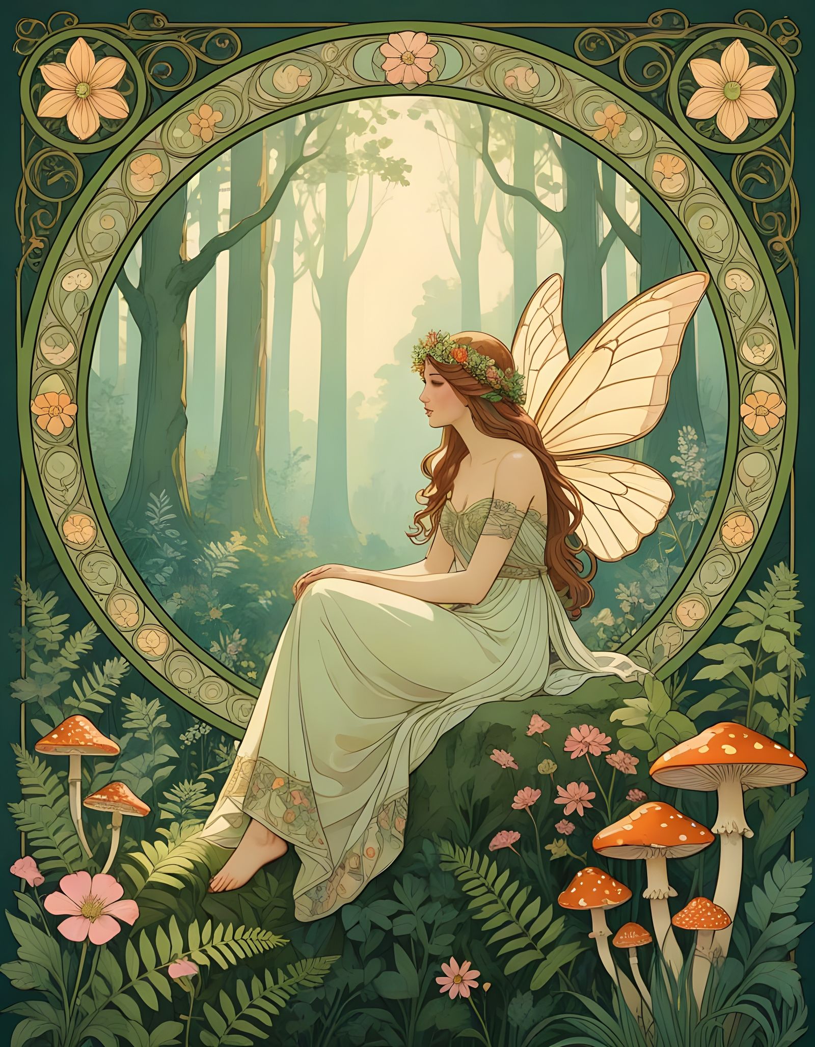 Forest Nymph in Art Nouveau Style