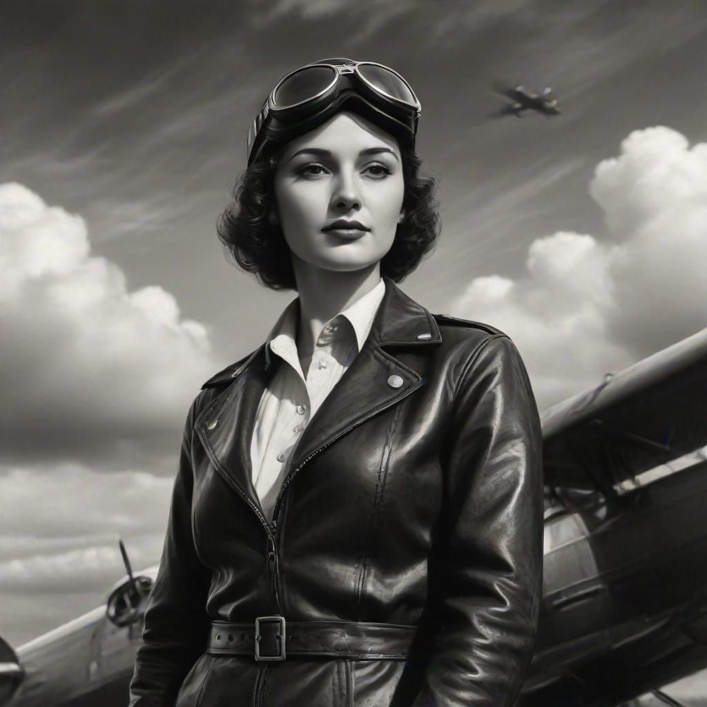 Confident Female Aviator in Vintage Pulp Art Style